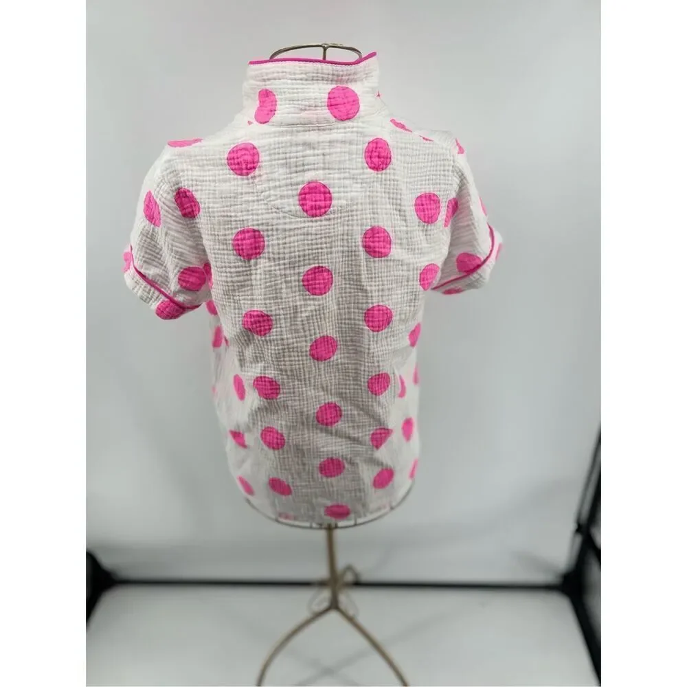 Sassy Shortcake Pink Polka Dot Gauze Pajama Top Button Front Medium